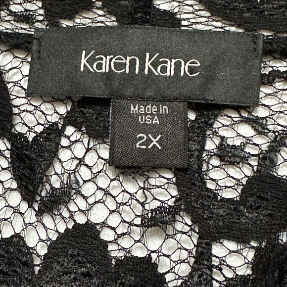 Karen Kane 2X Black Floral Lace Overlay Dress Tan Lined 3/4 Sleeve Midi Length - Picture 3 of 7